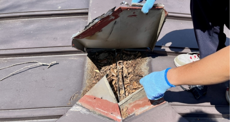 棟板金が浮いている様子